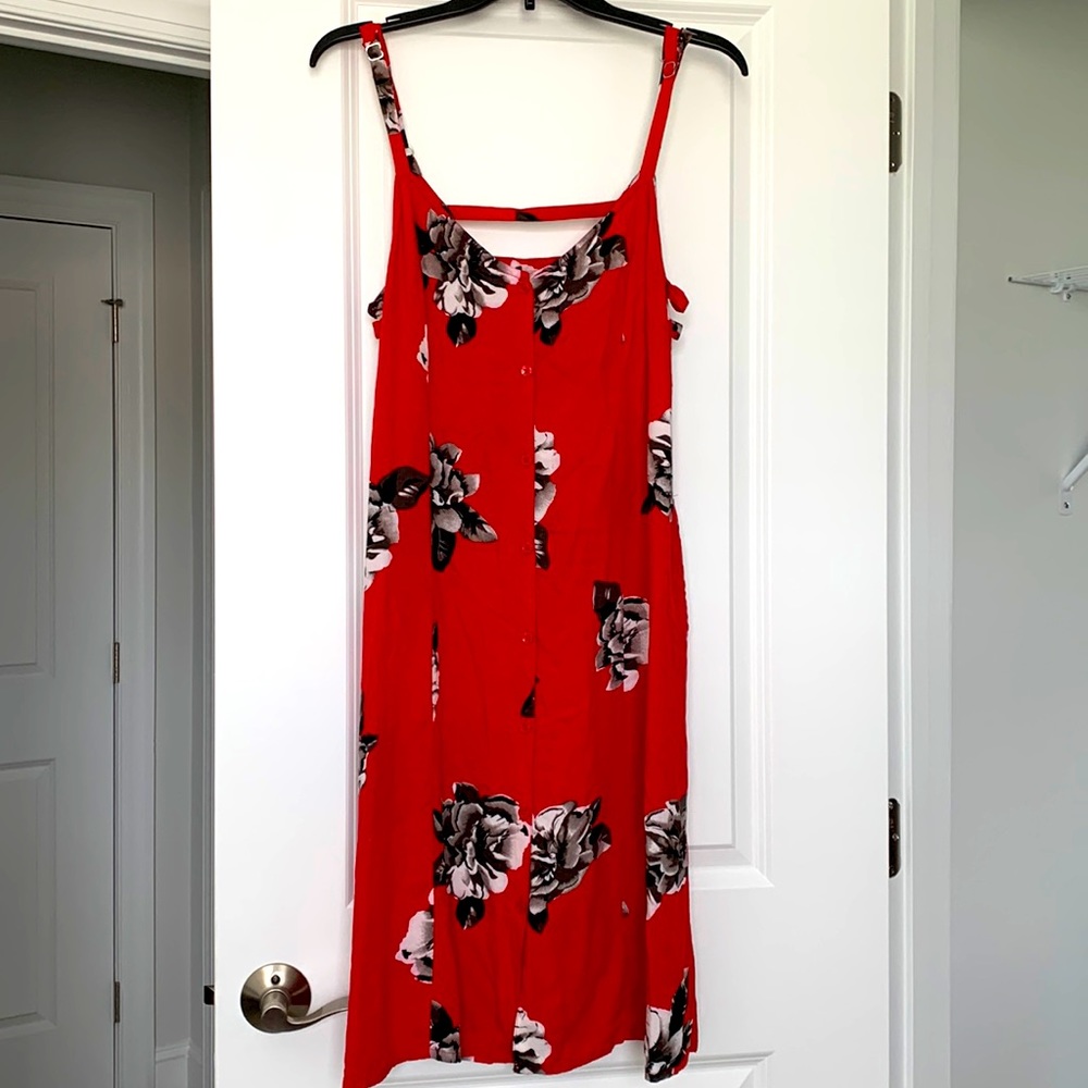 Volcom Red Button Down Floral Sun Dress | L
